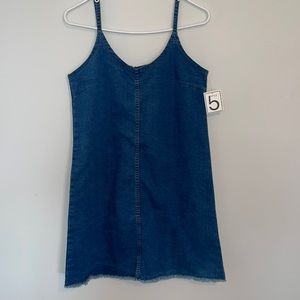 NWT Style 5 A-Line with Eye Lash Hem & Spaghetti Straps Denim Mini Dress Size L